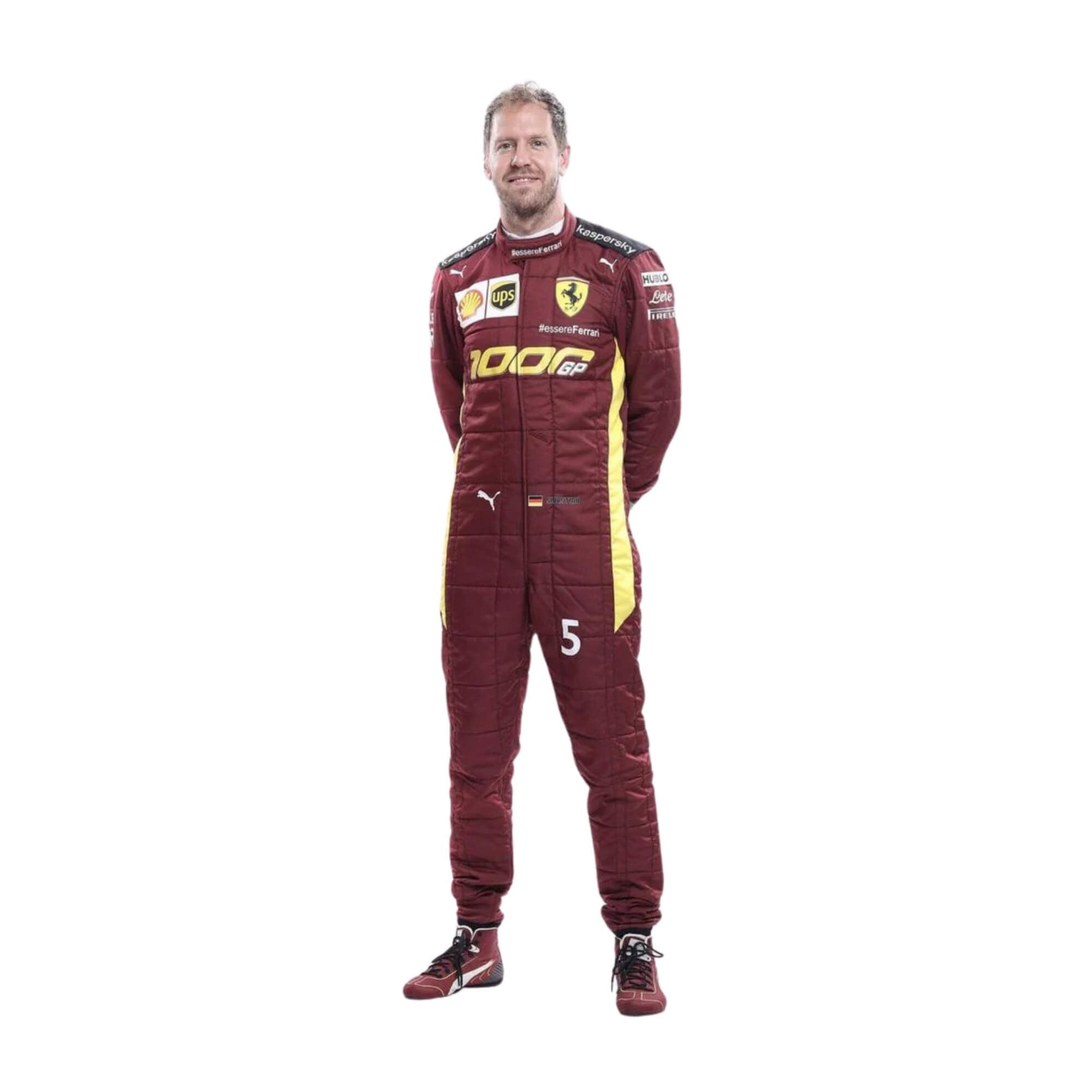 Sebastian Vettel 2020 1000th GP F1 racing suit – classic burgundy edition with gold detailing
