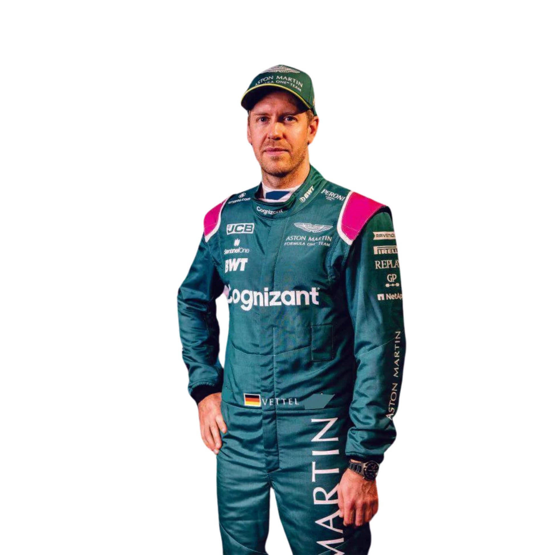 2021 Sebastian Vettel F1 Racing Suit Sleeve Patch Detail, High-Quality Print, Durable Stitch Work