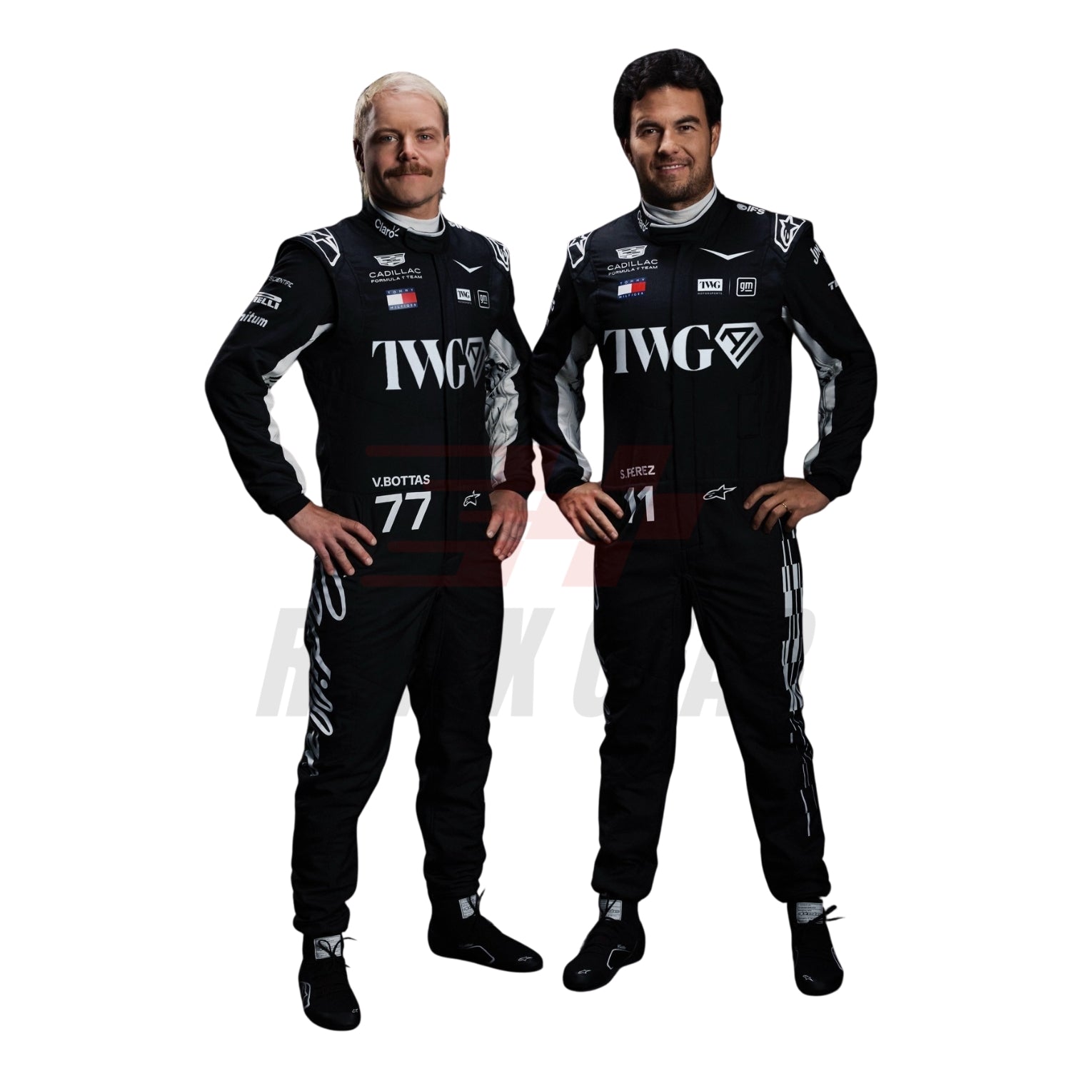 Valtteri Bottas and Sergio Perez motorsport racing costumes 2026
