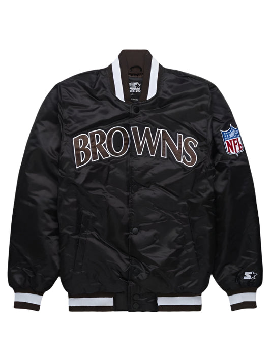 CLEVELAND BROWNS SATIN  VARSITY JACKET - BLACK
