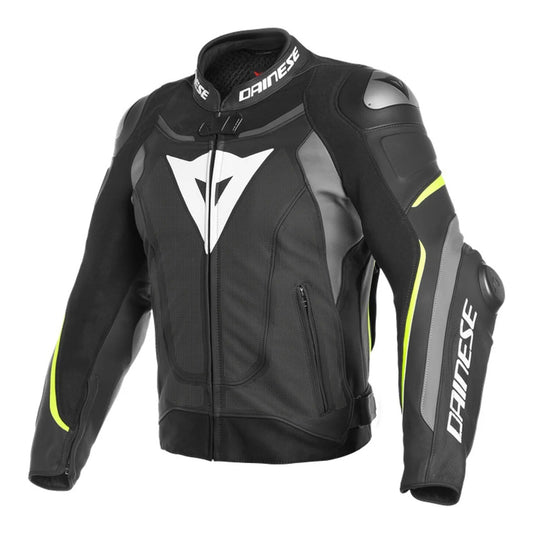 Super Speed 3 Perforated Motorbike Leather Jacket Black / Grey / Yellow