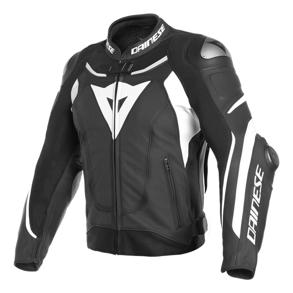 Super Speed 3 Perforated Motorbike Leather Jacket Black White