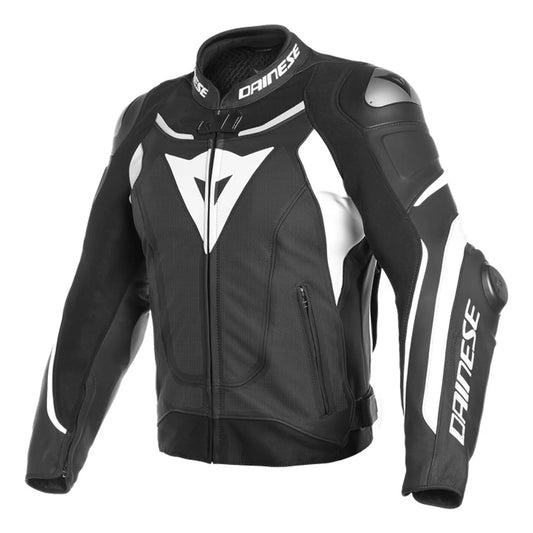 Super Speed 3 Perforated Motorbike Leather Jacket Black White