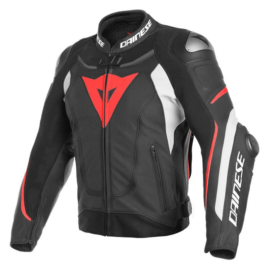 Super Speed 3 Perforated Motorbike Leather Racing Jacket Black/White/Red
