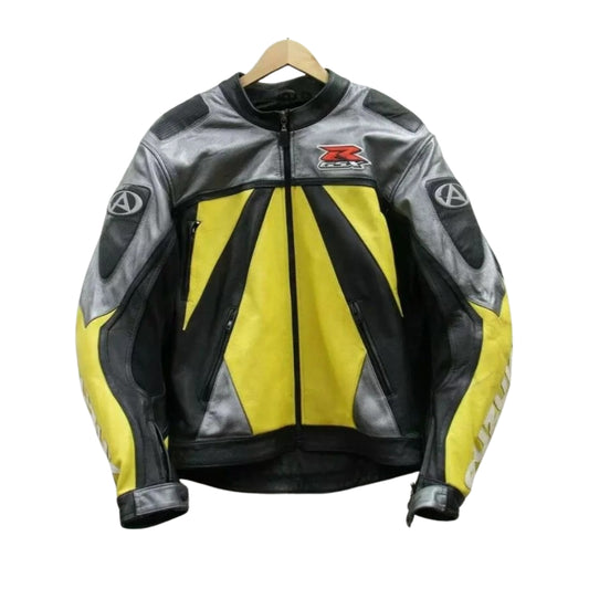 Suzuki GSXR Motorbike Yellow And Black Leather Jacket