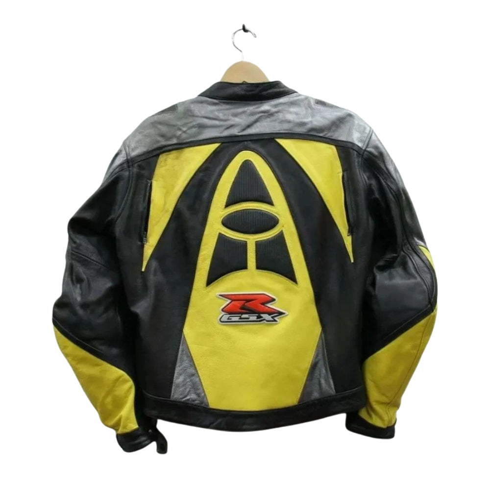 Suzuki GSXR Motorbike Yellow And Black Leather Jacket
