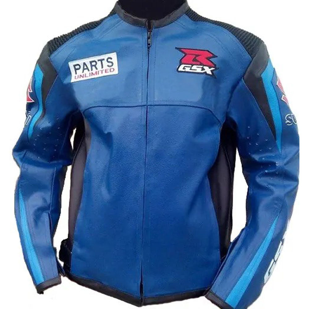 Suzuki GSXR Motorbike blue Leather Racing Jacket