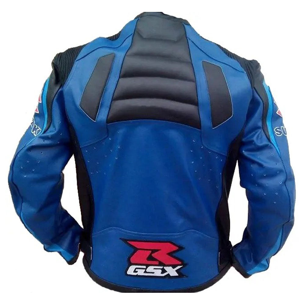 Suzuki GSXR Motorbike blue Leather Racing Jacket
