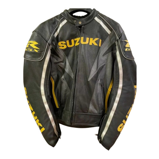 Suzuki GSXR Motorcycle Racing Black Leather Jacket