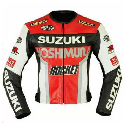 Suzuki GSXR Orange White Motorbike Leather Racing Jacket