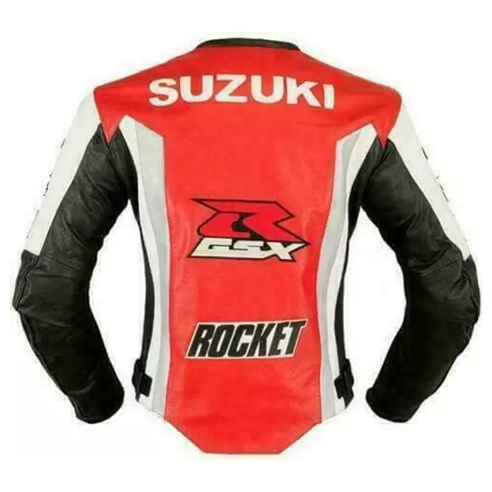 Suzuki GSXR Orange White Motorbike Leather Racing Jacket