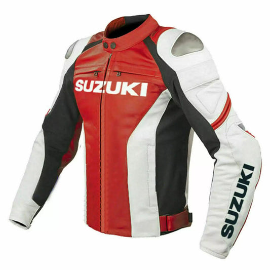 Suzuki GSXR Red and White Motorbike Leather Racing Jacket