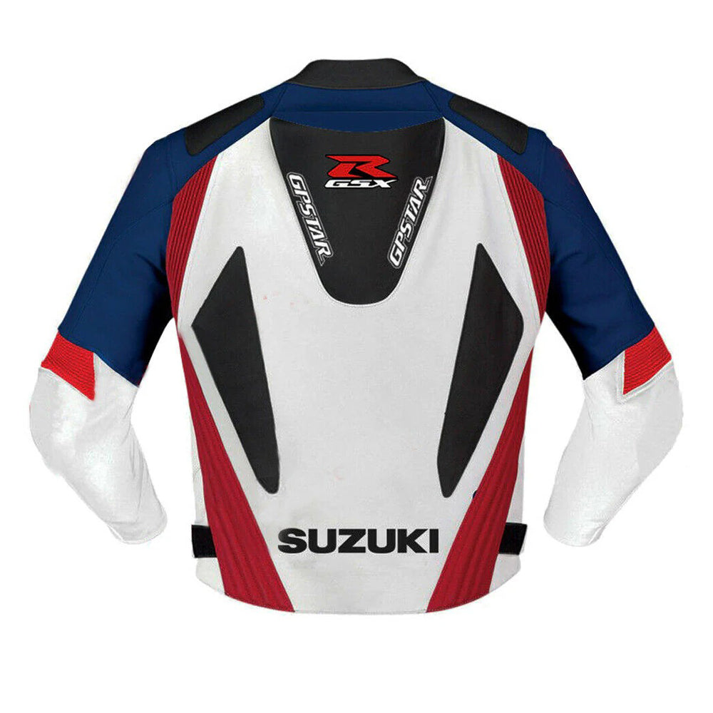 Suzuki GSXR White Motorbike Racing Leather Jacket