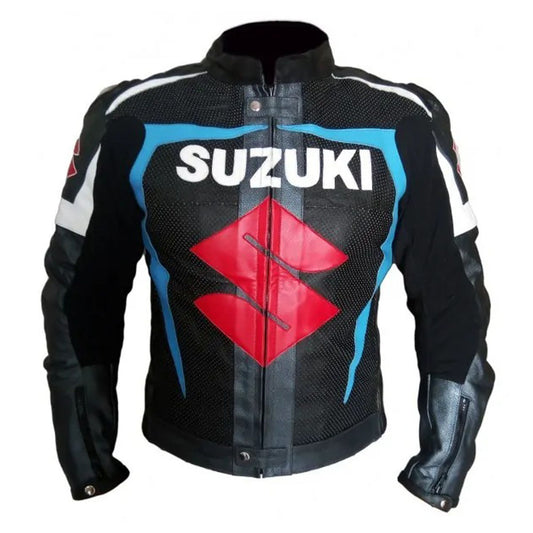 Suzuki Gsxr Black And Blue Safety Pads Motorbike Leather Racing Jacket
