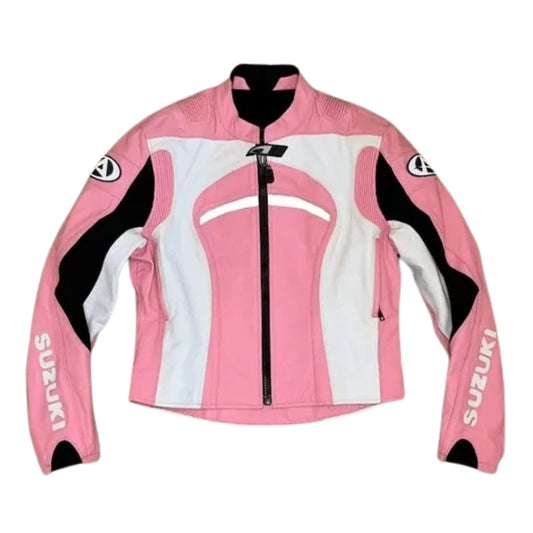 Suzuki GSXR Pink Motorbike Leather Racing Jacket