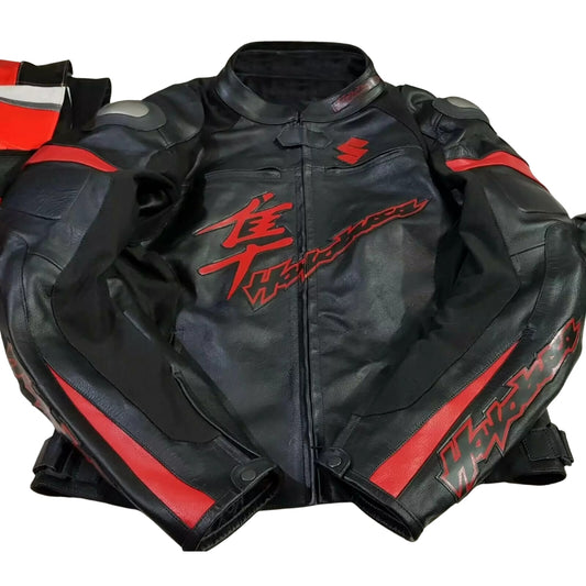 Suzuki Hayabusa Red/Black Motorbike Leather Racing Jacket