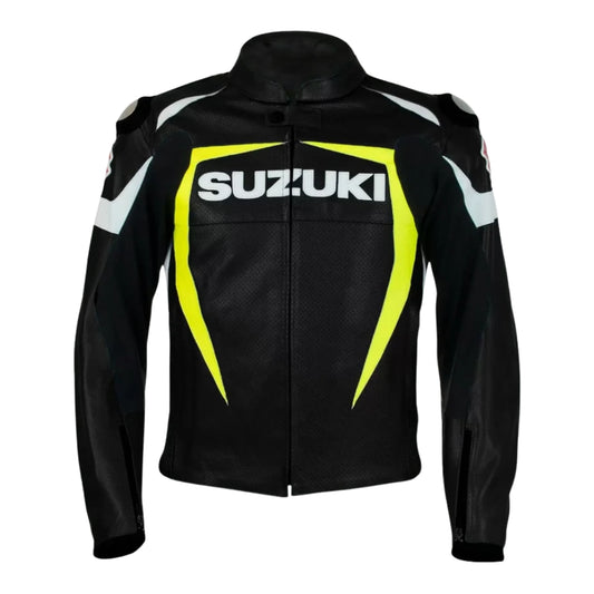 Suzuki Motorbike Racing Black And Yellow Leather Jacket