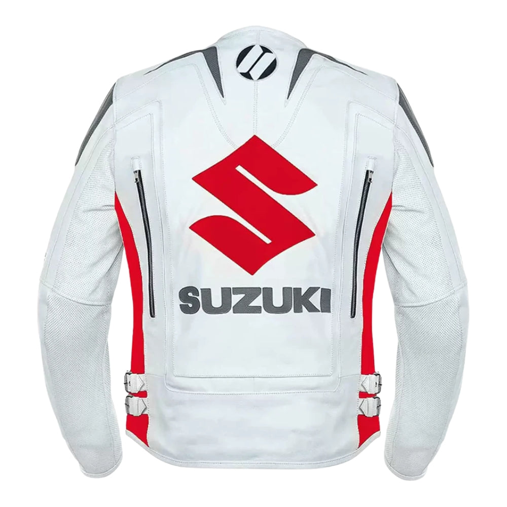 Suzuki Motorbike Racing White And Red Leather Jacket