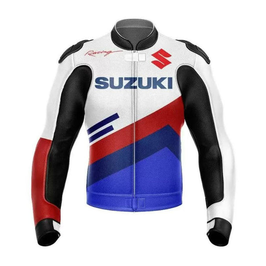 Suzuki Motorbike Racing White Leather Jacket