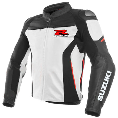 Front View of Suzuki GSXR Motorbike Racing Leather Jacket