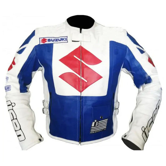 Suzuki blue and white Motorbike Leather Racing Jacket
