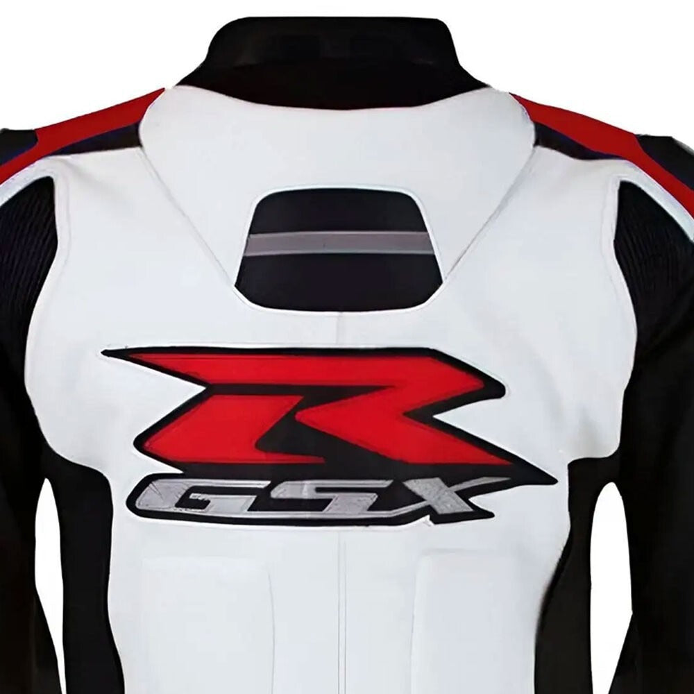 Suzuki red and white GSXR Motorbike Leather Racing Jackets CE Pads