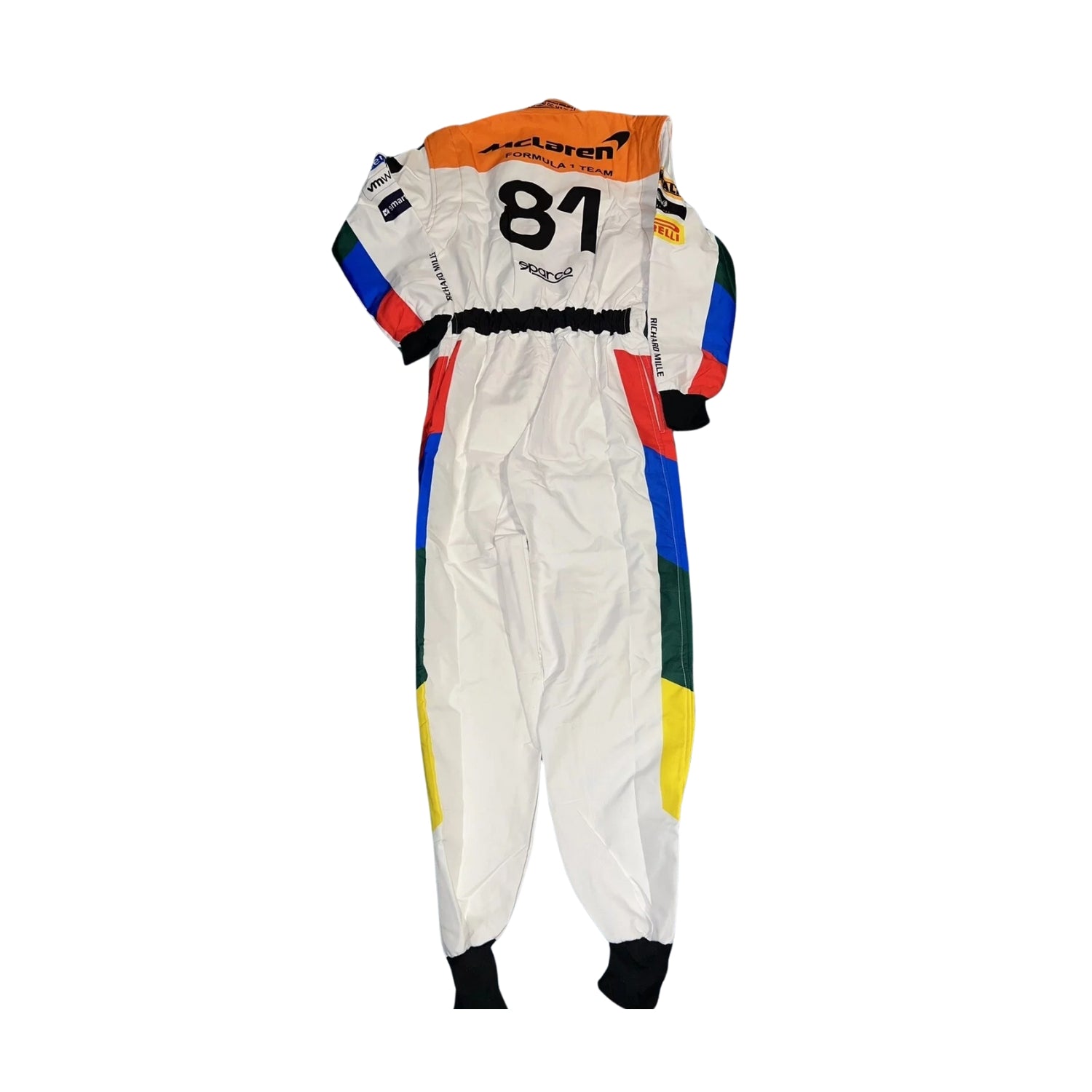 Oscar Piastri’s 2023 Silverstone racing suit featuring a dynamic layout with national flag elements and performance-driven design aesthetics.