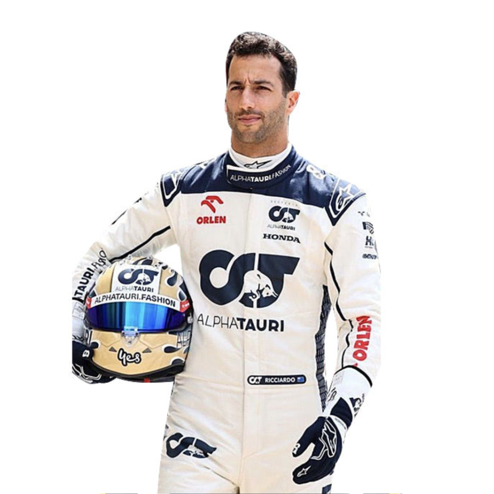 Portrait view Daniel Ricciardo in the AlphaTauri F1 Racing Suit