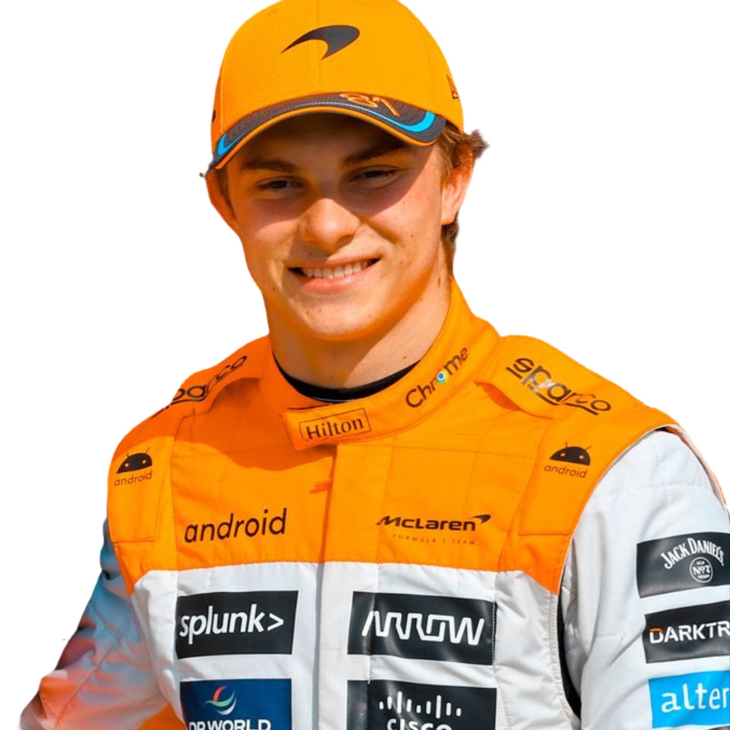 Close-up of Piastri’s Silverstone suit from the 2023 F1 season, showcasing high-definition logo embroidery and precision stitching.