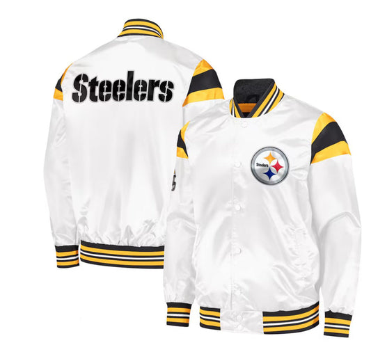 Men's Pittsburgh Steelers Starter White Satin Full-Snap Varsity Jacket