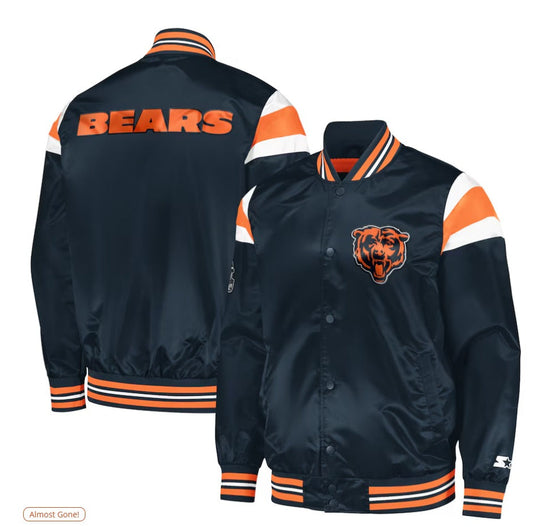 Men's Chicago Bears Starter Navy Satin Full-Snap Varsity Jacket