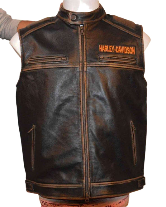 Men's Harley Davidson Biker Vest Motorcycle Real Leather Vest