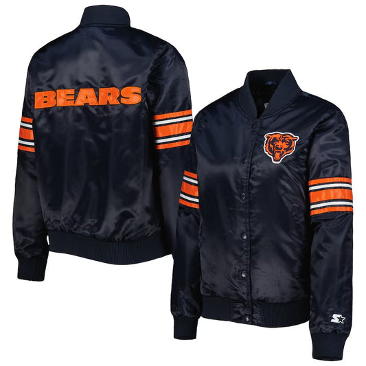 Navy Chicago Bears Line Up Satin Full-Snap Varsity Jacket