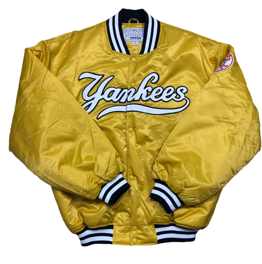New York Yankees 90s yellow Satin Bomber Varsity Jacket For Men-02