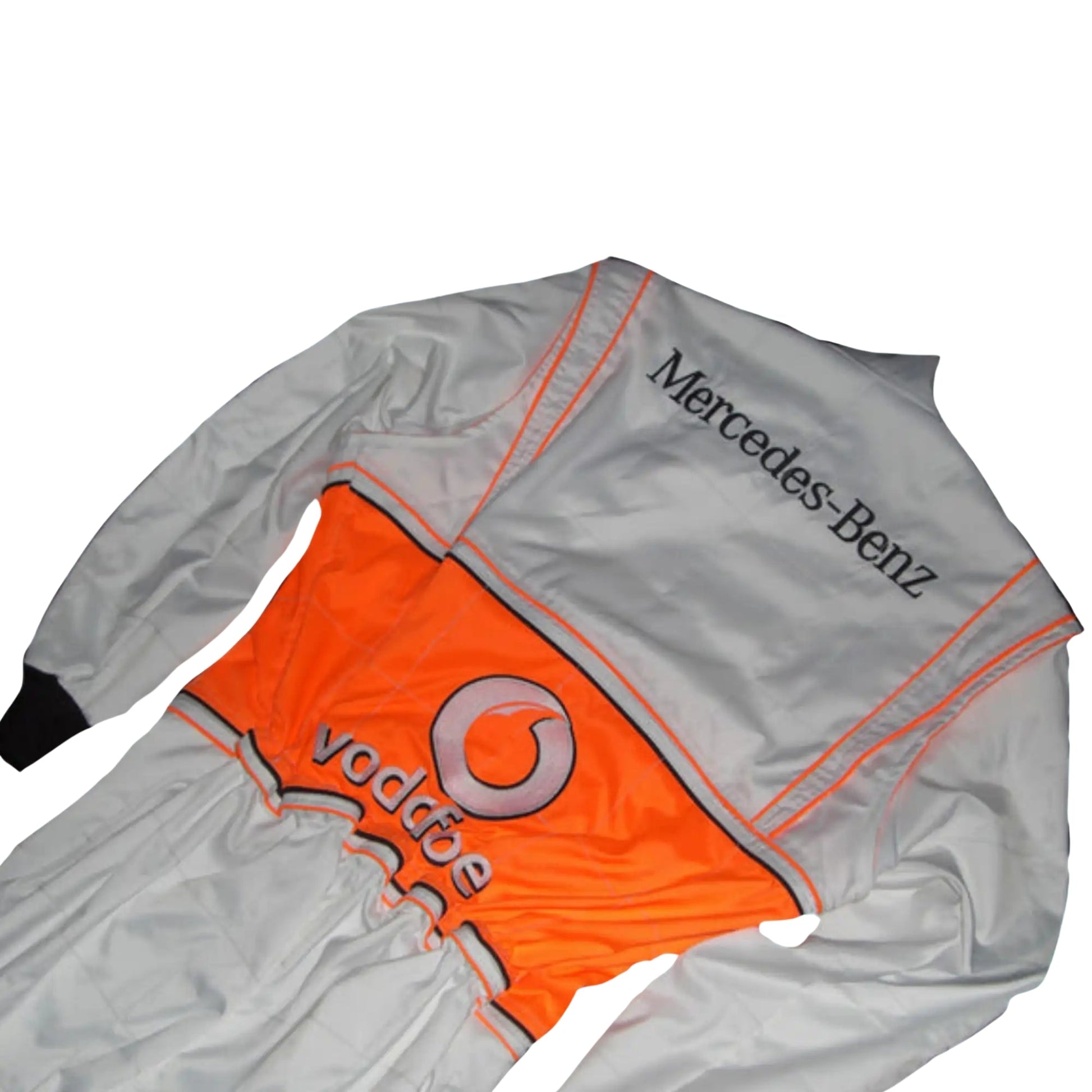 back view of Jenson Button's 2013 race suit, highlighting the stylish silhouette and detailed embroidery on a lightweight, two-layer fabric for optimal performance.