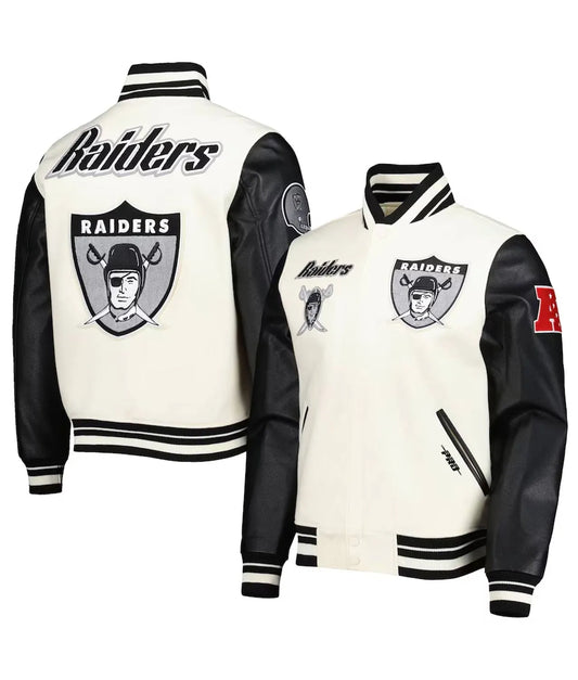 Retro Classic Las Vegas Raiders Varsity Cream and Black Jacket