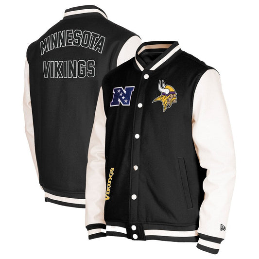 Men's New Era Black Minnesota Vikings Third Down Varsity Full-Snap Jacket