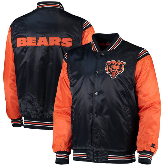 Men's Starter Navy/Orange Chicago Bears  Satin Varsity Full-Snap Jacket