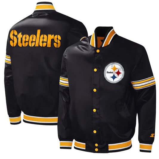 Pittsburgh Steelers Midfield Varsity Black Satin Jacket