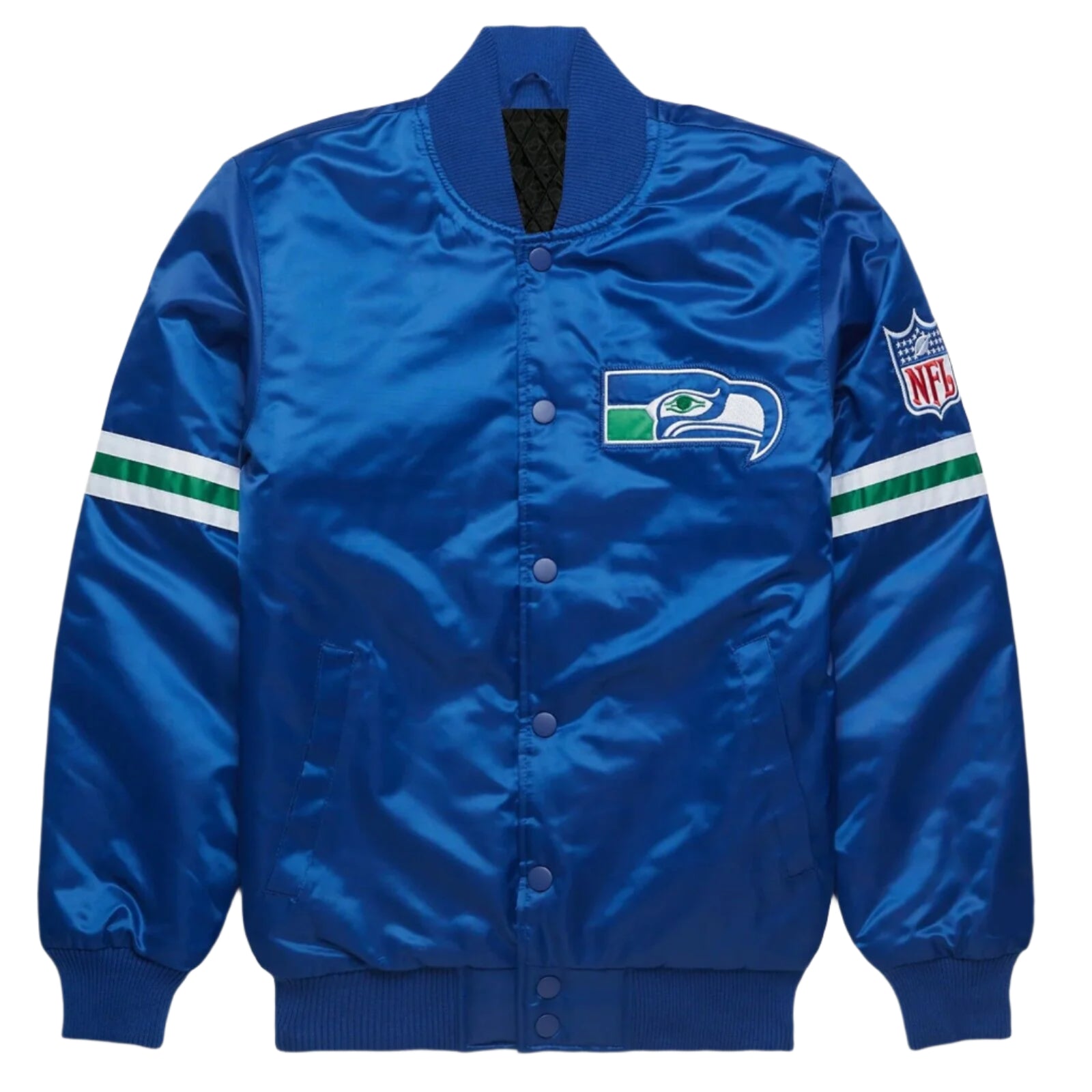 NFL Seattle Seahawks Blue Satin Bomber Style Letterman Full snap Varsity Jacket