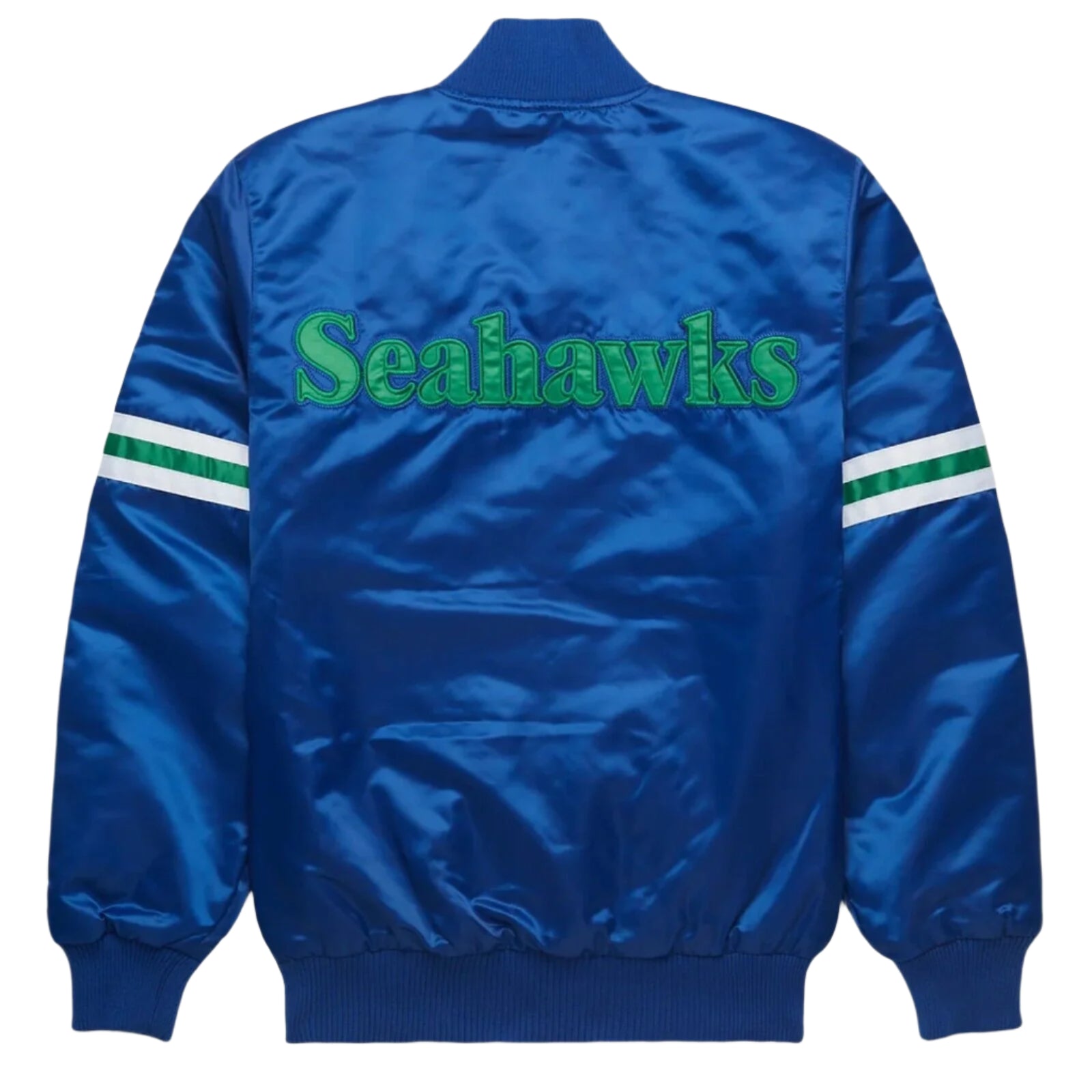 NFL Seattle Seahawks Blue Satin Bomber Style Letterman Full snap Varsity Jacket