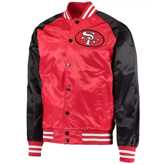 NFL San Francisco 49ers Men’s Red Satin Letterman Bomber Style Varsity Jacket
