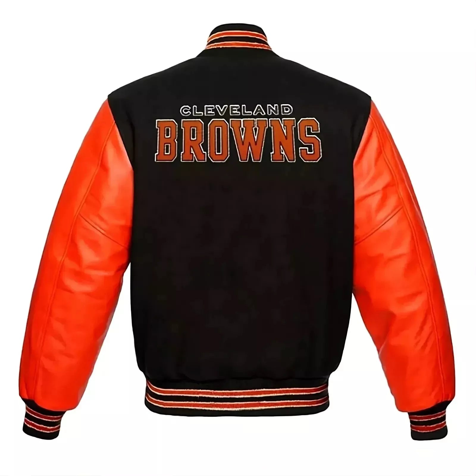 Letterman Cleveland Browns Black Wool Varsity Jacket With Leather Sleeves