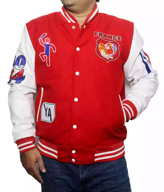 Paris 2024 Olympics Sports Varsity Jacket – Unisex Wool & Leather Bomber Jacket