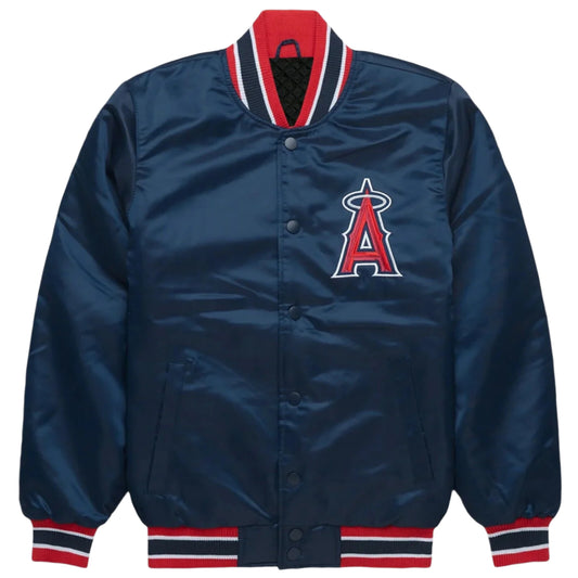 MLB Los Angeles Angels Navy Satin Bomber Style Baseball Letterman Varsity Jacket