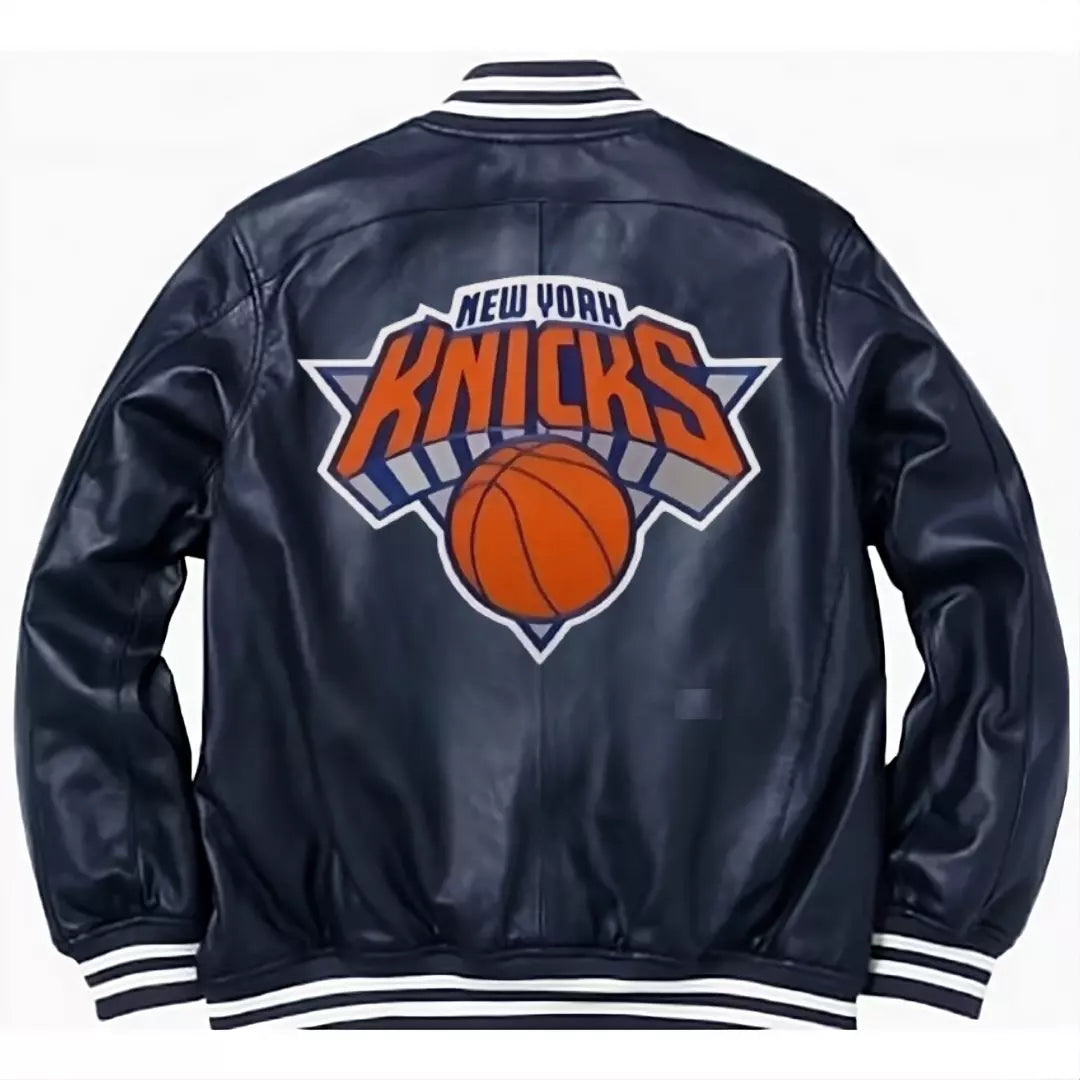 Letterman New York Knicks Black & Red Genuine Sheep Leather Varsity Jacket
