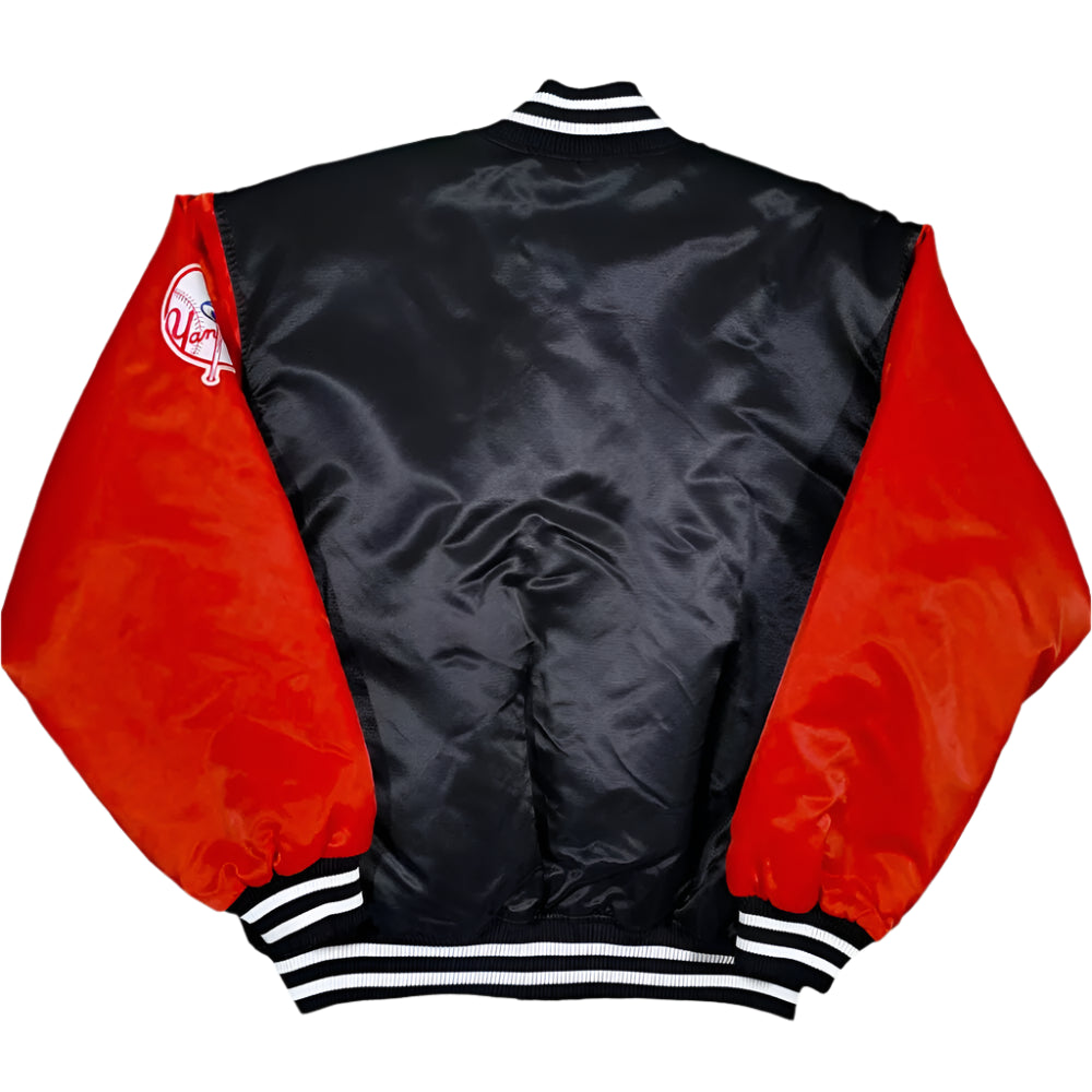 NY Yankees Vintage 90s Athletic BLACK and RED Satin Bomber Style Varsity Jacket