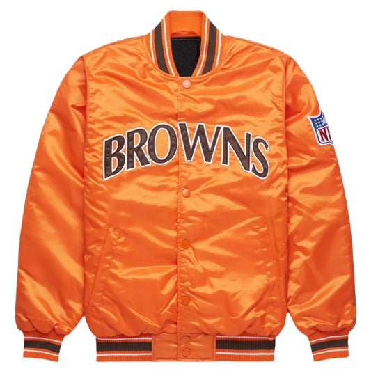 NFL Cleveland Browns Orange Satin Letterman Baseball Jacket Varsity Jacket