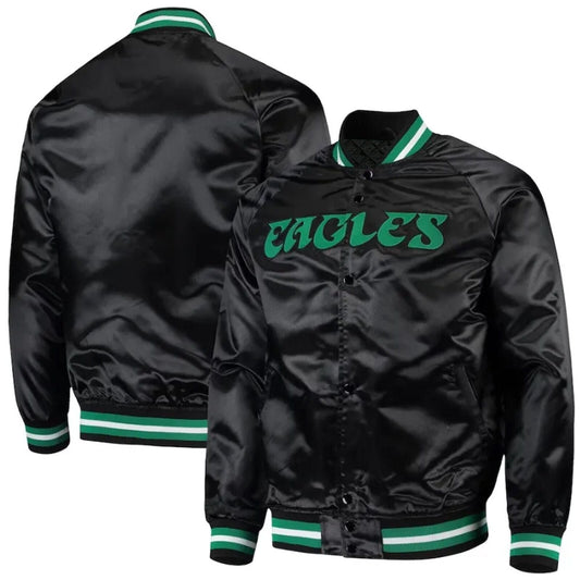NFL Philadelphia Eagles Unisex Satin Bomber Style Full Snap Varsity Jackets-02