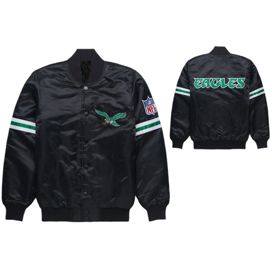 NFL Philadelphia Eagles Unisex Satin Bomber Style Full Snap Varsity Jackets-03